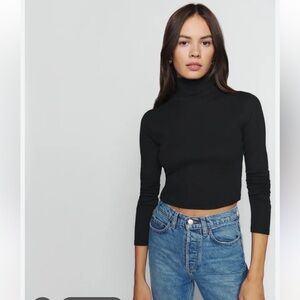 Reformation Davy Cropped Ribbed Turtleneck Tee